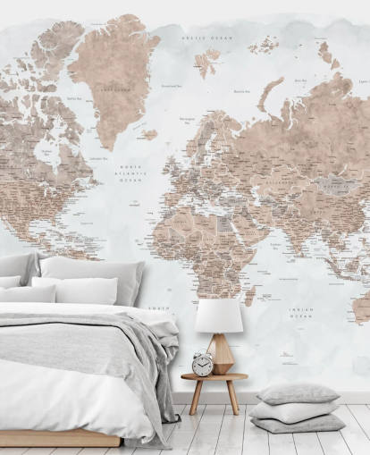 marrom bronzeado e cinza claro aquarela mapa do mundo papel de parede