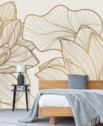 off white och guld lotus illustration tapet