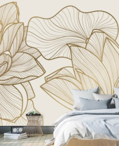 fond d'écran d'illustration de lotus blanc cassé et or