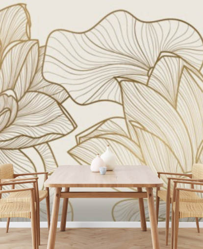 off white and gold lotus illustration wallpaper