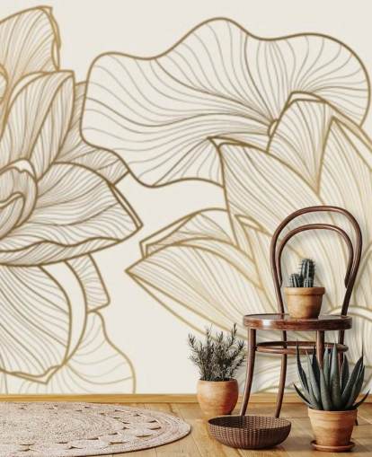 off white och guld lotus illustration tapet