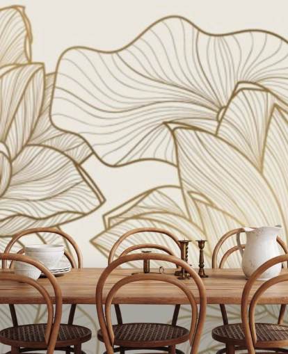 off white and gold lotus illustration wallpaper