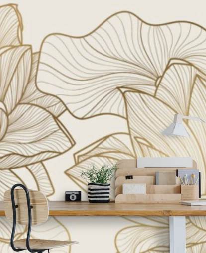 off white and gold lotus illustration wallpaper