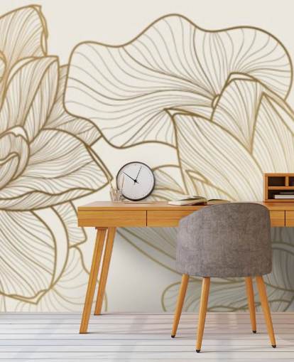 off white and gold lotus illustration wallpaper