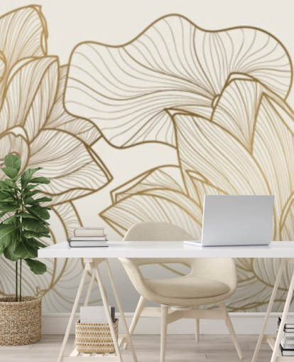 off white and gold lotus illustration wallpaper