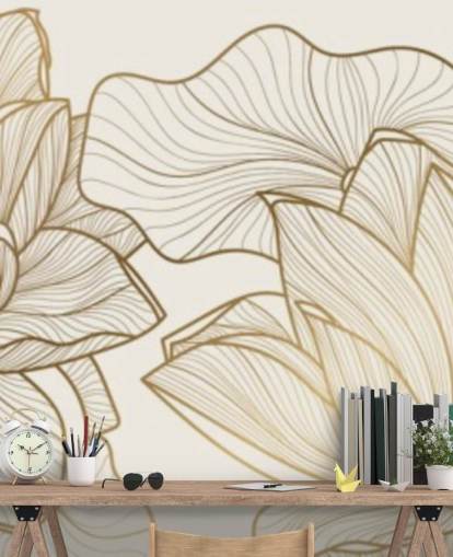 off white and gold lotus illustration wallpaper