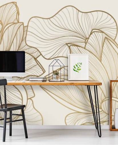 off white og guld lotus illustration tapet