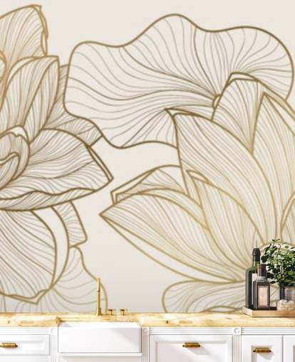 fond d'écran d'illustration de lotus blanc cassé et or