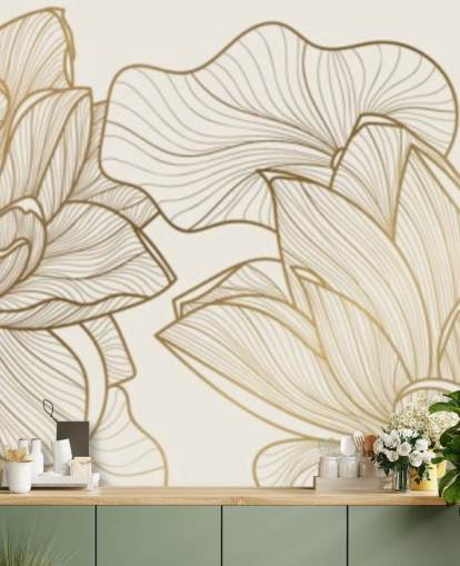 fond d'écran d'illustration de lotus blanc cassé et or