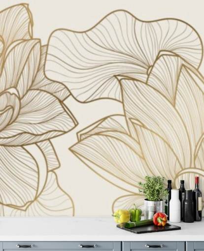 off white en gold lotus illustratie behang