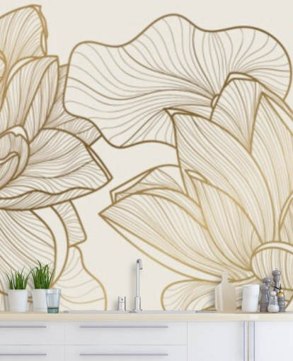 off white en gold lotus illustratie behang