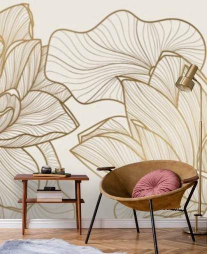 off weiß und gold Lotus-Illustration Tapete