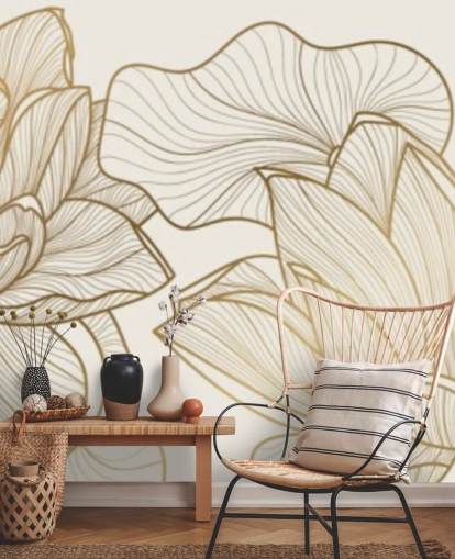 off white en gold lotus illustratie behang off white en gold lotus illustratie behang