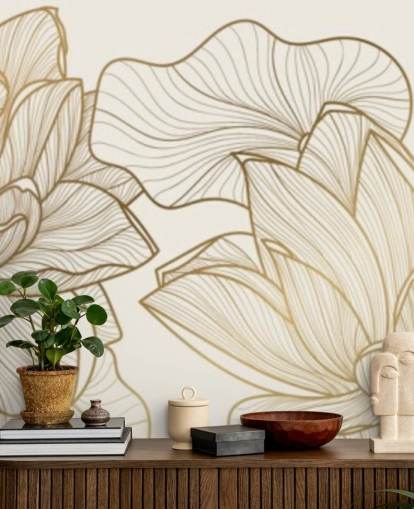 off weiß und gold Lotus-Illustration Tapete