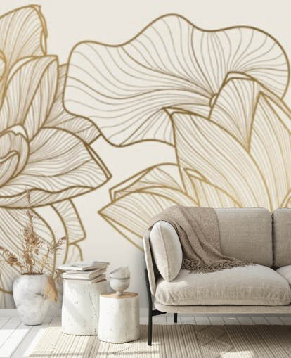 off white and gold lotus illustration wallpaper