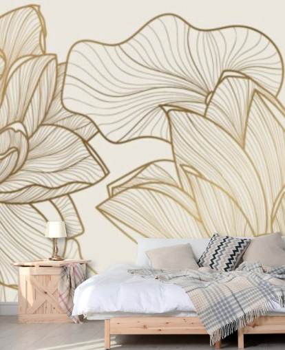 off white and gold lotus illustration wallpaper