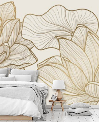 off white och guld lotus illustration tapet off white och guld lotus illustration tapet
