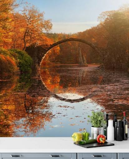 oranssi metsä kivisillan heijastusseinämaalaus nimeltä Autumn Lake by 1x Photography keittiöihin, kylpyhuoneisiin ja makuuhuoneisiin oranssi metsä kivisillan heijastusseinämaalaus nimeltä Autumn Lake by 1x Photography keittiöihin, kylpyhuoneisiin ja makuuhuoneisiin