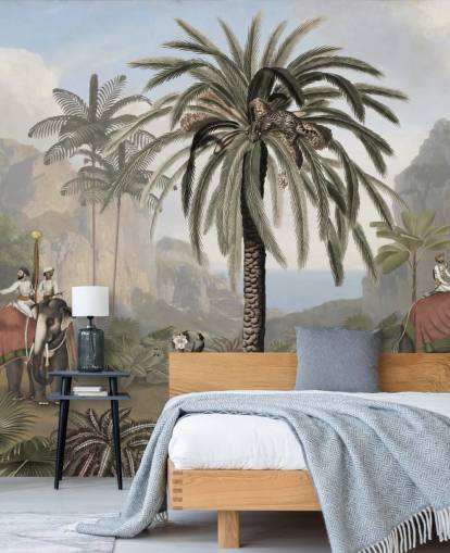 mural de papel de parede de selva ilustrado vintage chamado Elephant Elegance de Sir Edward para quartos e salas de estar