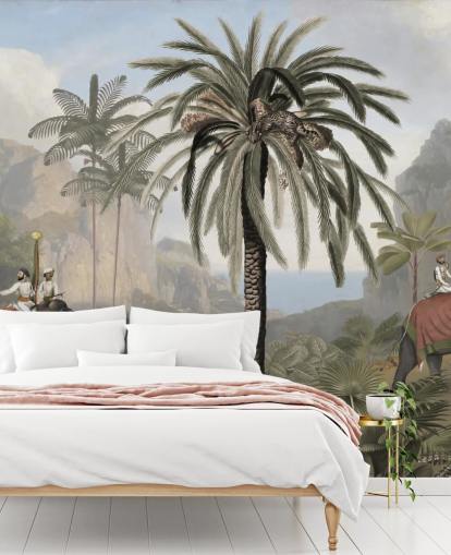vintage geïllustreerde jungle behangmuurschildering genaamd Elephant Elegance van Sir Edward voor slaapkamers en woonkamers vintage geïllustreerde jungle behangmuurschildering genaamd Elephant Elegance van Sir Edward voor slaapkamers en woonkamers