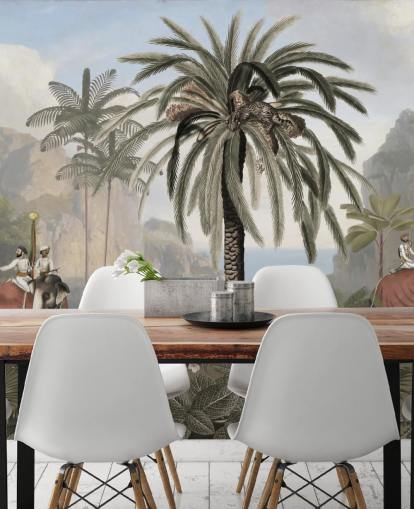 mural de papel de parede de selva ilustrado vintage chamado Elephant Elegance de Sir Edward para quartos e salas de estar