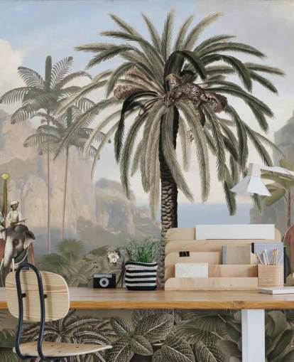 papier peint mural vintage illustré de la jungle appelé Elephant Elegance par Sir Edward pour les chambres et les salons