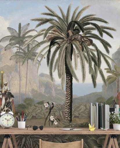 vintage illustreret jungle tapetmaleri kaldet Elephant Elegance af Sir Edward til soveværelser og stuer vintage illustreret jungle tapetmaleri kaldet Elephant Elegance af Sir Edward til soveværelser og stuer