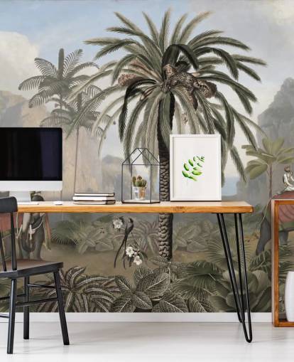 papier peint mural vintage illustré de la jungle appelé Elephant Elegance par Sir Edward pour les chambres et les salons