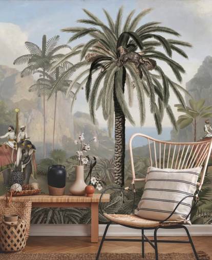 vintage illustreret jungle tapetmaleri kaldet Elephant Elegance af Sir Edward til soveværelser og stuer