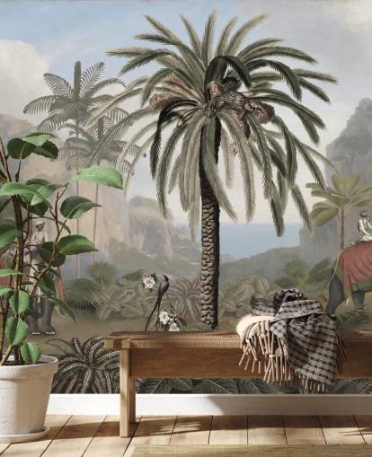 vintage illustrert jungel tapetmaleri kalt Elephant Elegance av Sir Edward for soverom og stuer