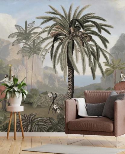 vintage illustrert jungel tapetmaleri kalt Elephant Elegance av Sir Edward for soverom og stuer