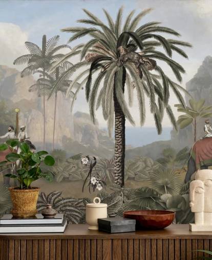 mural vintage ilustrado de la jungla llamado Elephant Elegance de Sir Edward para dormitorios y salas de estar