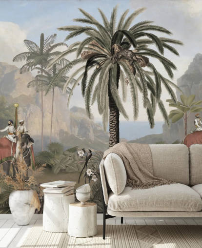 vintage illustreret jungle tapetmaleri kaldet Elephant Elegance af Sir Edward til soveværelser og stuer vintage illustreret jungle tapetmaleri kaldet Elephant Elegance af Sir Edward til soveværelser og stuer