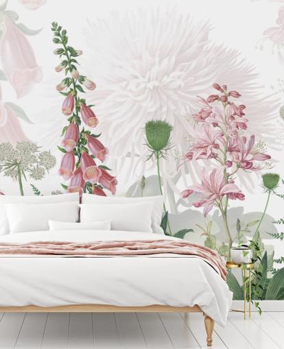 illustrated pink foxgloves and greenery wallpaper illustrated pink foxgloves and greenery wallpaper