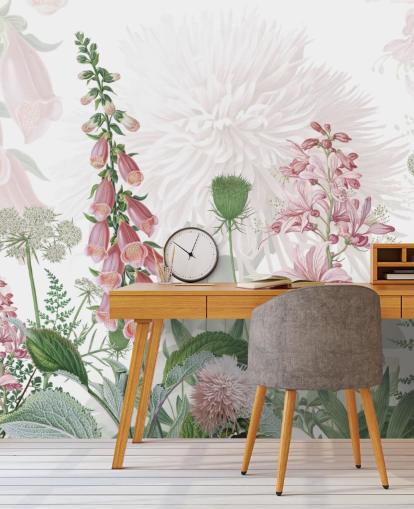 illustrerade rosa foxhandskar och grönska tapeter