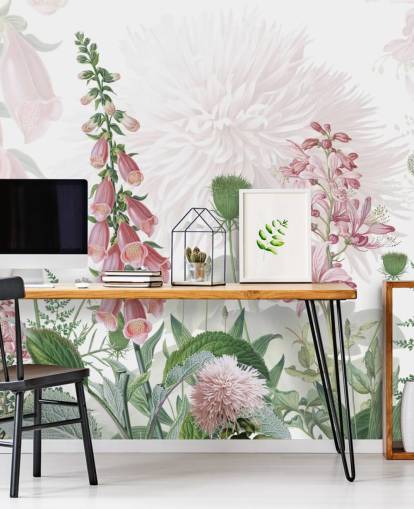 illustrerade rosa foxhandskar och grönska tapeter