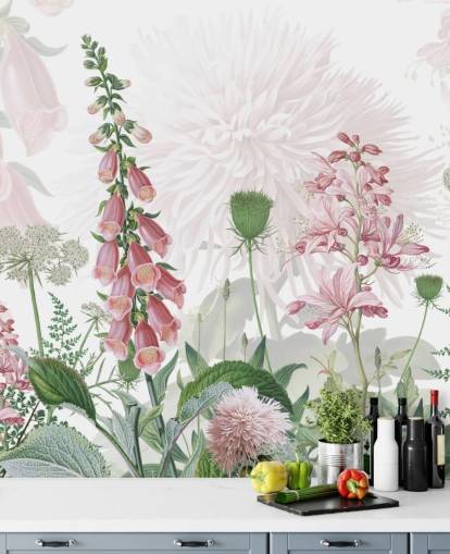 illustrert rosa foxgloves og grønne tapet
