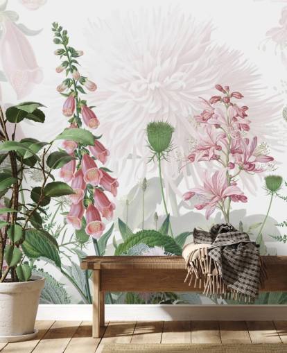 illustrerade rosa foxhandskar och grönska tapeter