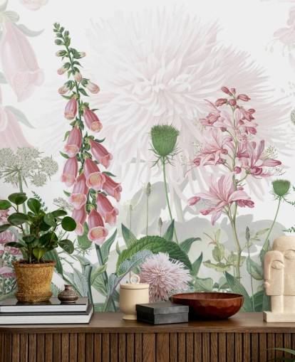 geïllustreerde roze voxhandschoenen en groenbehang