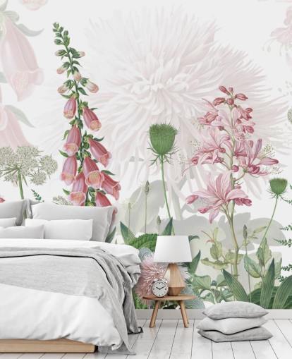 illustrert rosa foxgloves og grønne tapet