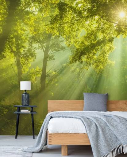 green custom forest wallpaper mural called The Forest of Heaven for living rooms