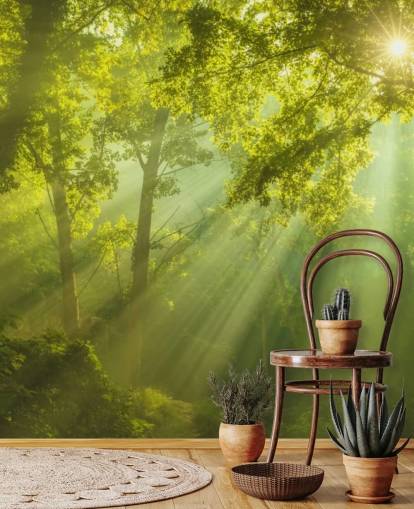 grünes individuelles Waldtapeten-Wandbild mit dem Titel The Forest of Heaven für Wohnzimmer