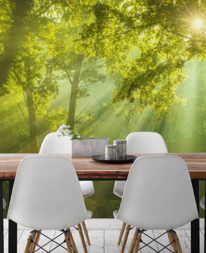 grünes individuelles Waldtapeten-Wandbild mit dem Titel The Forest of Heaven für Wohnzimmer grünes individuelles Waldtapeten-Wandbild mit dem Titel The Forest of Heaven für Wohnzimmer