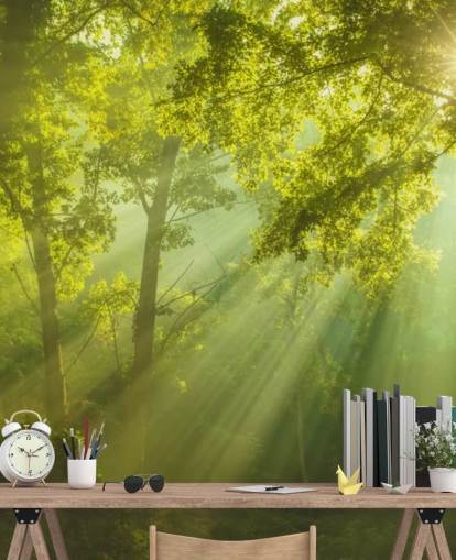 green custom forest wallpaper mural called The Forest of Heaven for living rooms