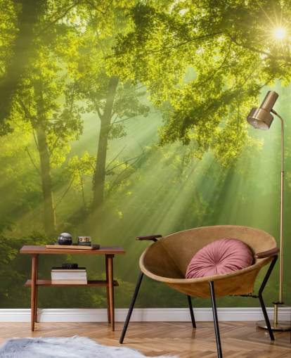 papier peint mural vert personnalisé appelé The Forest of Heaven pour les salons