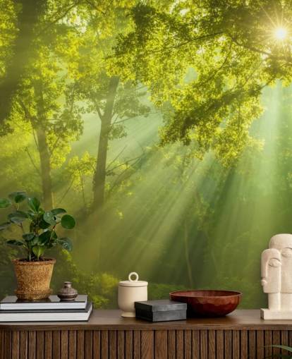 mural verde de papel pintado de bosque personalizado llamado El bosque del cielo para salas de estar mural verde de papel pintado de bosque personalizado llamado El bosque del cielo para salas de estar