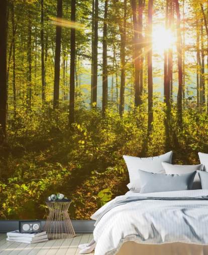 green and brown woodland wallpaper mural called Forest Sunlight for bedrooms, home offices and dining rooms green and brown woodland wallpaper mural called Forest Sunlight for bedrooms, home offices and dining rooms