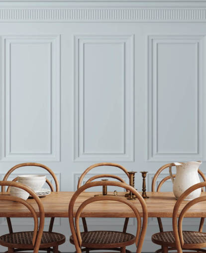 hvidt brugerdefineret panel tapet vægmaleri kaldet Off White Panel til spisestuer, køkkener og stuer