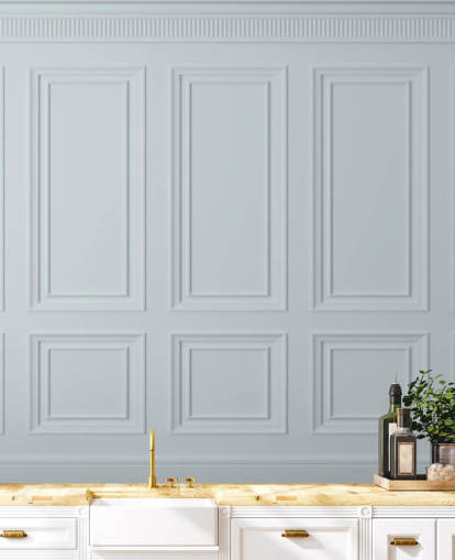 mural de papel pintado blanco personalizado llamado Off White Panel para comedores, cocinas y salas de estar