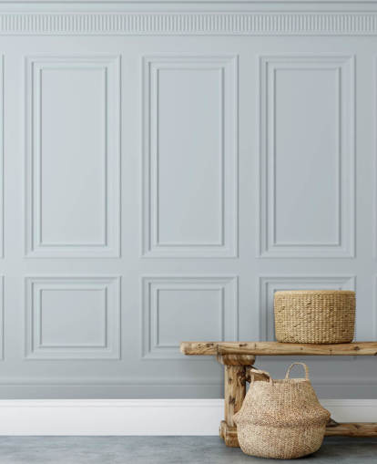 mural de papel pintado blanco personalizado llamado Off White Panel para comedores, cocinas y salas de estar